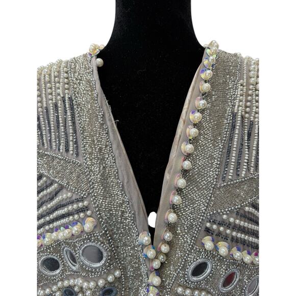 ASOS Edition Embellished Pearl & Bead Heavyweight Jacket Gray Size US 8 - Picture 11 of 16